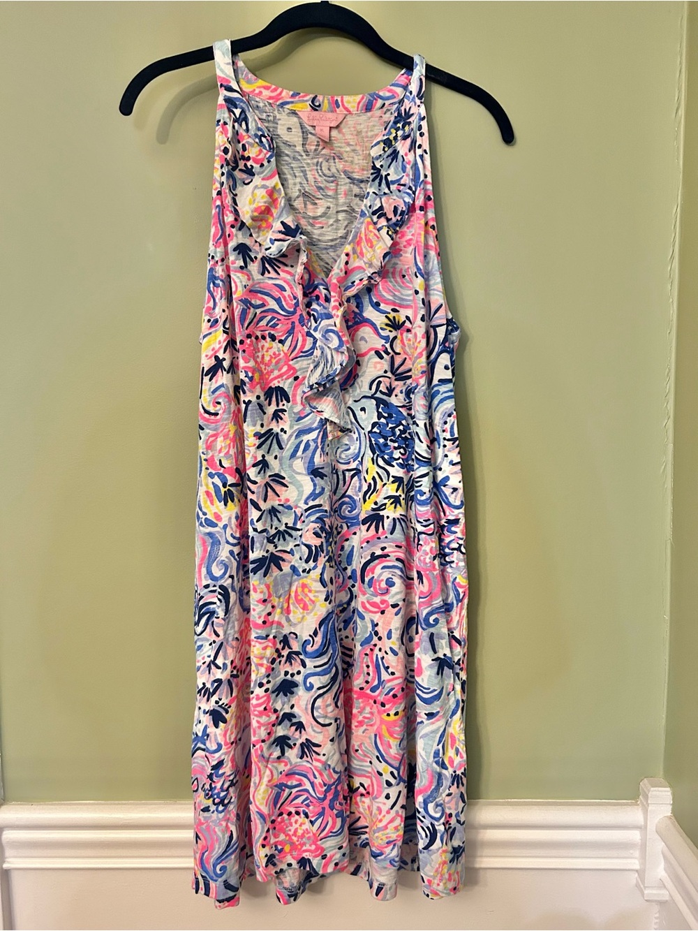Lilly Pulitzer Shay Dress Women SZ XL So Sofishsticated Sleeveless Ruffle Front